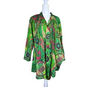 Shop Therapy Button Down Shirt S/M Bright Psychedelic Boho Festival Top India Co